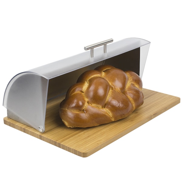 Home Basics Bread Box with Wood Base and Acrylic Lid, Natural - BB00730