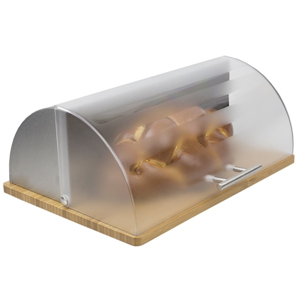 Home Basics Bread Box with Wood Base and Acrylic Lid, Natural - BB00730