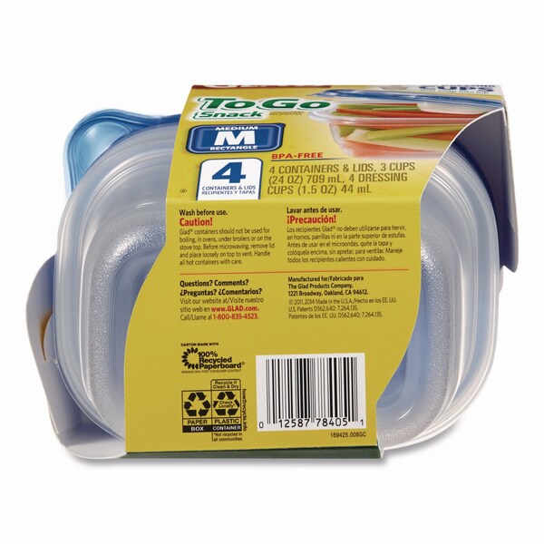 Glad To Go Lunch Containers, 2 Compartments, 32 oz, Plastic, 4PK - XZA78404
