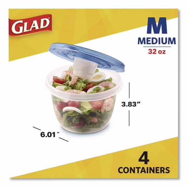 Glad To Go Lunch Containers, 2 Compartments, 32 oz, Plastic, 4PK - XZA78404