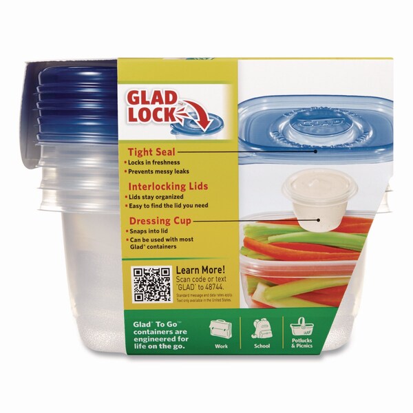 Glad To Go Lunch Containers, 2 Compartments, 32 oz, Plastic, 4PK - XZA78404