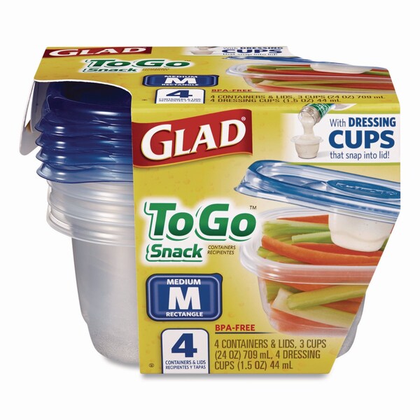 Glad To Go Lunch Containers, 2 Compartments, 32 oz, Plastic, 4PK - XZA78404
