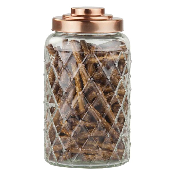 Home Basics Large 52 Lt Textured Glass Jar with Gleaming AirTight Copper Top - GJ44502