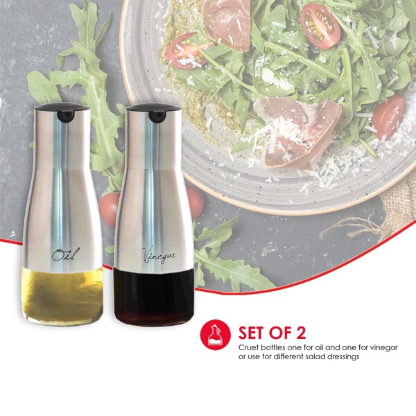 Home Basics 2Piece 85 oz Oil and Vinegar Set with SeeThrough Glass Base, Silver - OV44310