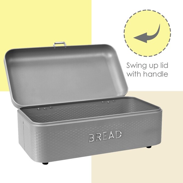 Hds Trading Soho Steel Bread Box, Grey - ZOR96017