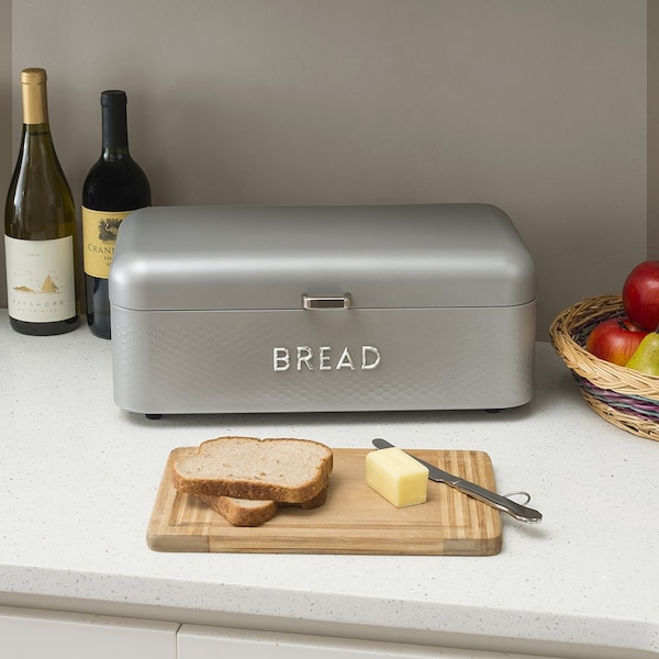 Hds Trading Soho Steel Bread Box, Grey - ZOR96017