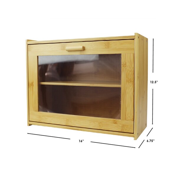 Hds Trading 2 Tier Bamboo Bread Box with PeekThrough Acetate Window, Natural - ZOR95888