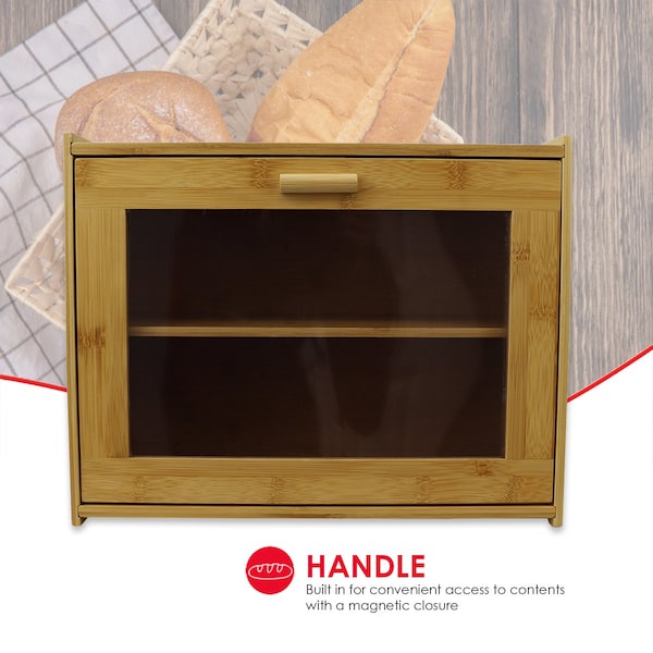 Hds Trading 2 Tier Bamboo Bread Box with PeekThrough Acetate Window, Natural - ZOR95888