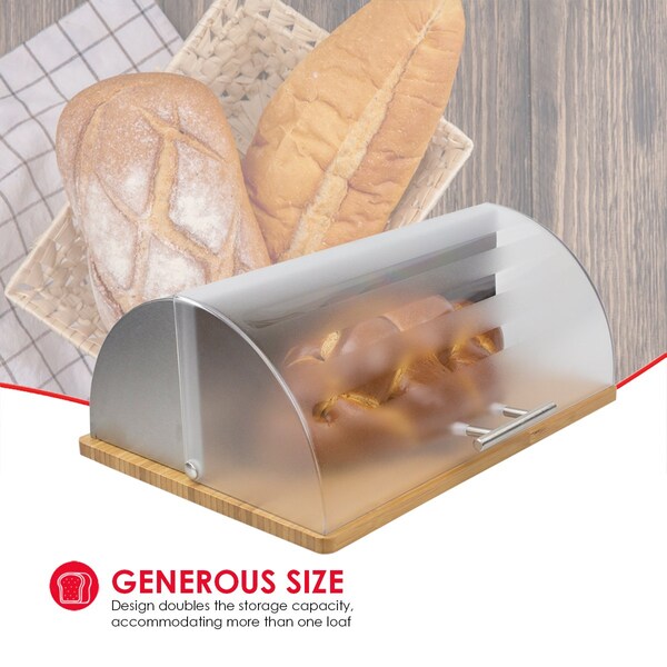 Hds Trading 2 Tier Bamboo Bread Box with PeekThrough Acetate Window, Natural - ZOR95888