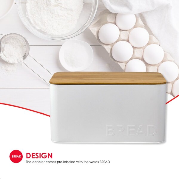 Home Basics Home Basics Tin Bread Box with Bamboo Top, White - ZOR96278