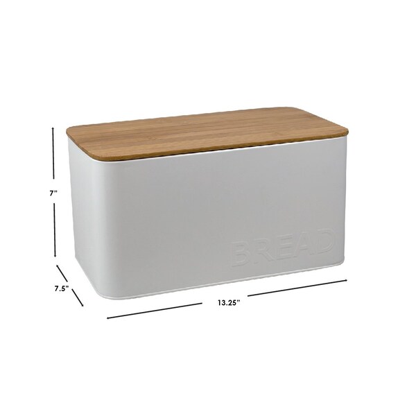 Home Basics Home Basics Tin Bread Box with Bamboo Top, White - ZOR96278