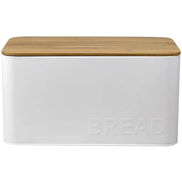 Home Basics Home Basics Tin Bread Box with Bamboo Top, White - ZOR96278