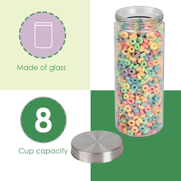 Home Basics Home Basics X-Large 67oz. Round Glass Canister with Air-Tight Metal Lid, Clear - ZOR96120