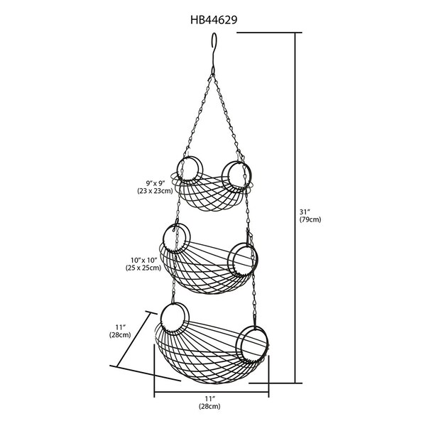 Hds Trading 3Tier Black Oval Hanging Basket - ZOR95931