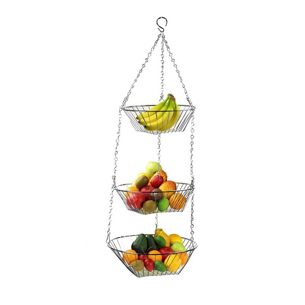 Home Basics Home Basics 3 Tier Wire Hanging Round Fruit Basket, Chrome - ZOR96130