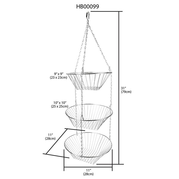 Home Basics Home Basics 3 Tier Wire Hanging Round Fruit Basket, Chrome - ZOR96130