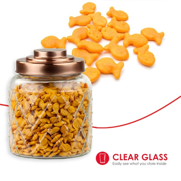 Home Basics Small 26 Lt Textured Glass Jar With Gleaming Copper Top - GJ44500