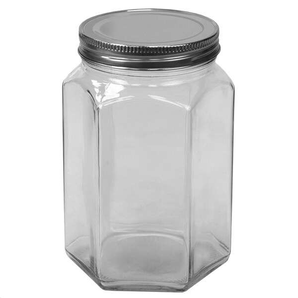Home Basics 37 oz Medium Hexagon Glass Canister, Clear - GC47605