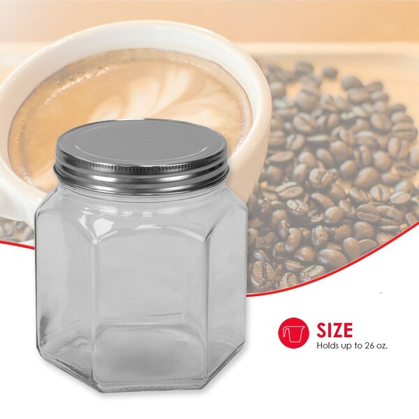 Home Basics Home Basics 26 oz. Small Hexagon Glass Canister, Clear - ZOR96110