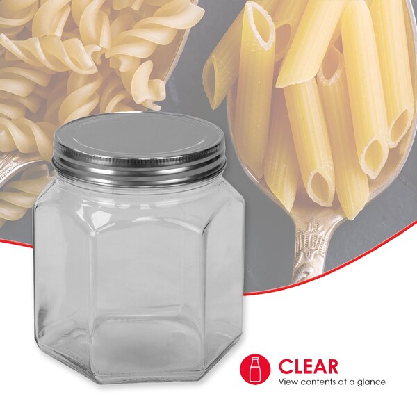 Home Basics Home Basics 26 oz. Small Hexagon Glass Canister, Clear - ZOR96110