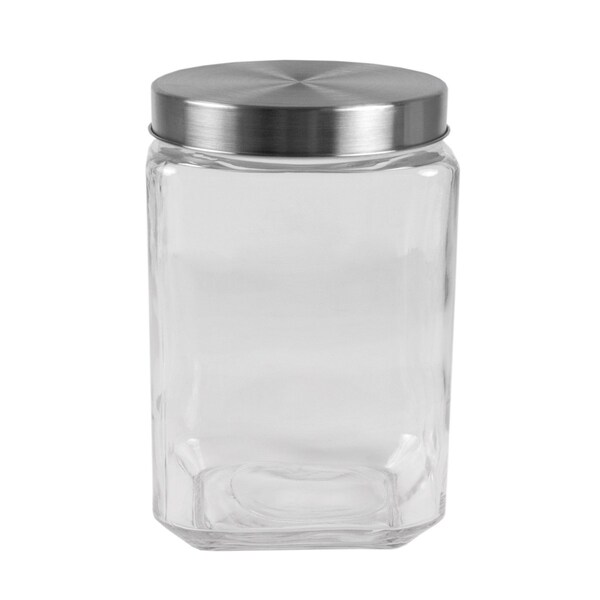 Home Basics Home Basics 56 oz. Square Glass Canister with Brushed Stainless Steel Screw-on Lid Clear - ZOR96121