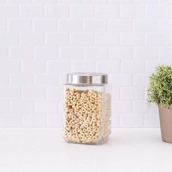 Home Basics Home Basics 56 oz. Square Glass Canister with Brushed Stainless Steel Screw-on Lid Clear - ZOR96121