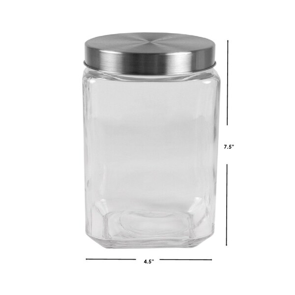 Home Basics Home Basics 56 oz. Square Glass Canister with Brushed Stainless Steel Screw-on Lid Clear - ZOR96121