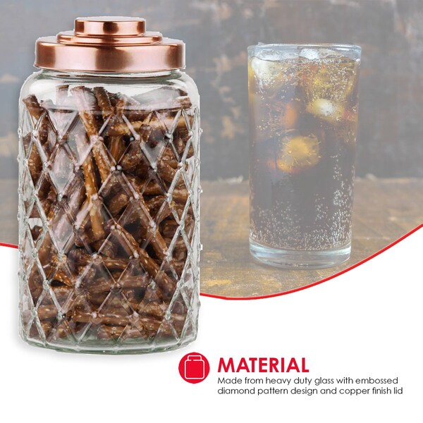 Home Basics Home Basics Large 5.2 Lt Textured Glass Jar with Gleaming Air-Tight Copper Top - ZOR96124