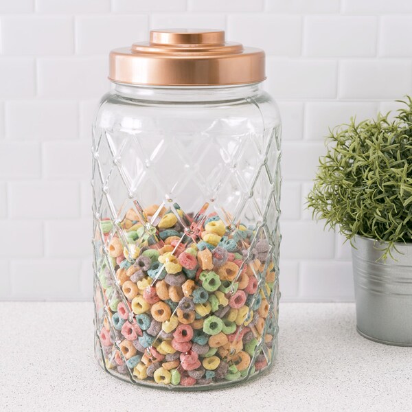 Home Basics Home Basics Large 5.2 Lt Textured Glass Jar with Gleaming Air-Tight Copper Top - ZOR96124