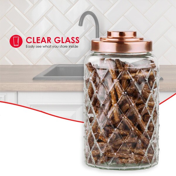 Home Basics Home Basics Large 5.2 Lt Textured Glass Jar with Gleaming Air-Tight Copper Top - ZOR96124
