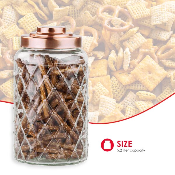 Home Basics Home Basics Large 5.2 Lt Textured Glass Jar with Gleaming Air-Tight Copper Top - ZOR96124