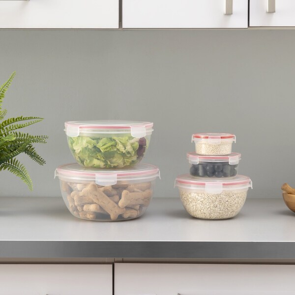 Home Basics 10 Piece Locking Round Plastic Food Storage Containers with SnapOn Lids, Red - SC45836