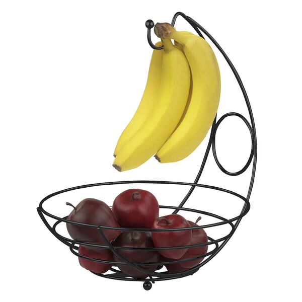 Home Basics Wire Collection Fruit Bowl with Banana Tree, Black - FB44277