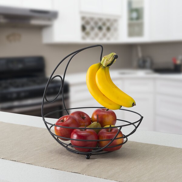 Home Basics Wire Collection Fruit Bowl with Banana Tree, Black - FB44277