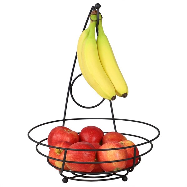 Home Basics Wire Collection Fruit Bowl with Banana Tree, Black - FB44277