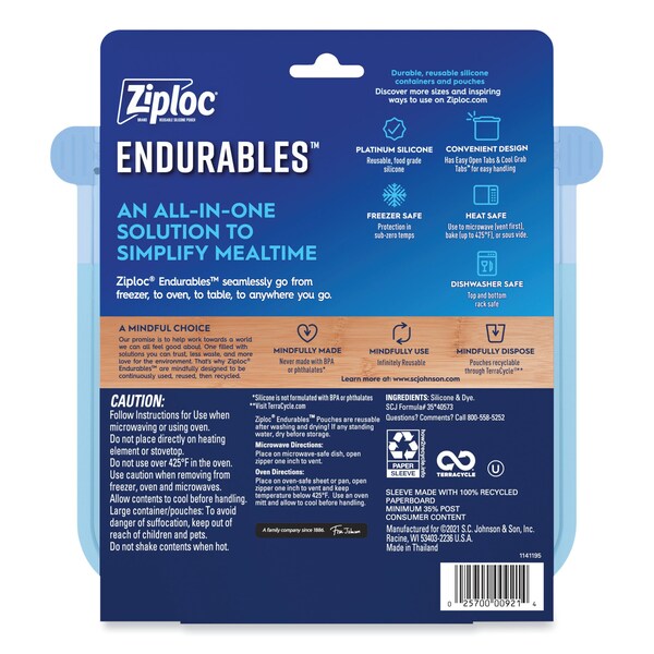 Ziploc Endurables Silicone Pouches, 2 Cups, 4.4 x 7.9, Clear, 8PK - 339966