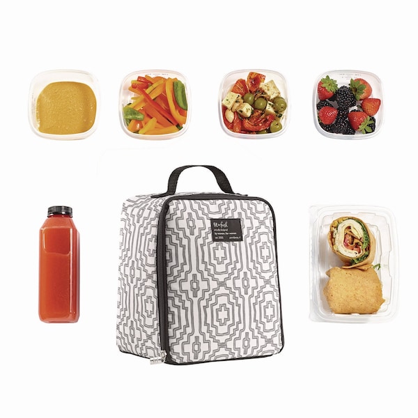 Fit + Fresh Lunch Bag, 8 x 6 x 10, Black and White Geometric - 7613FF3242