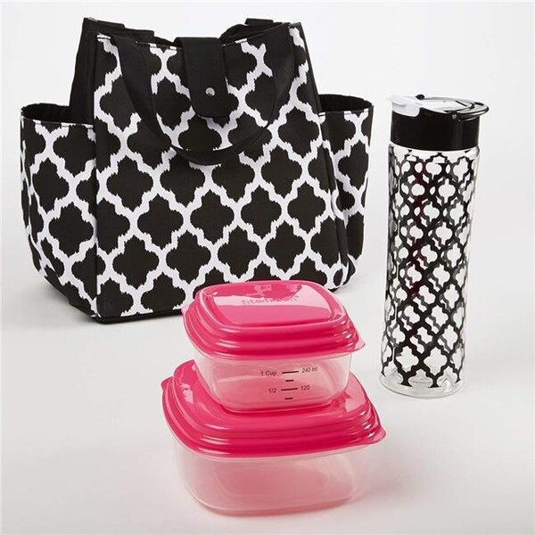 Medport Medport 989FF456 Insulated Designer Lunch Bag Kit with Fresh Selects Container Set & Patterned Water Bottle - 989FF456
