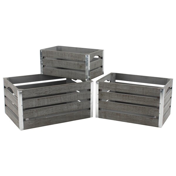 Hearthstone Furniture 8113-S3 Gray-wash Wood Crates, Set of 3 - Medium - HE2681550