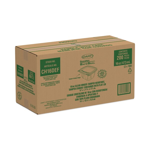 Dart ClearPac Container, 4.9 x 2.5 x 5.5, 16 oz, Clear, PK200 - CH16DEF