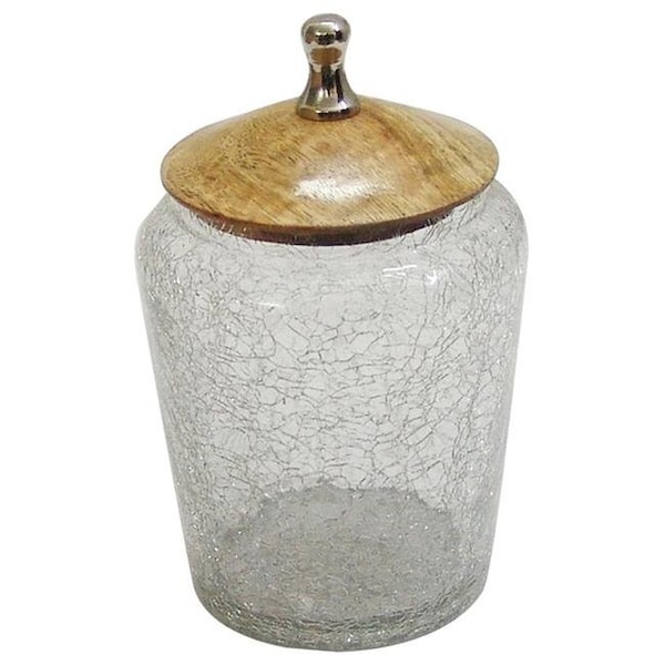 Manmade Crackle Glass Canister with Wooden Lid - Small - MA138970