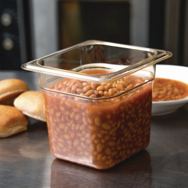 Carlisle Foodservice StorPlus High Heat Food Pan, 2.5 qt, 6.38 x 6.75 x 6, Amber, Plastic - 3088513