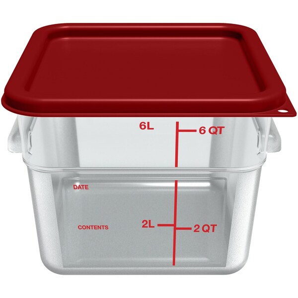 Carlisle Foodservice Squares Polycarbonate Food Storage Container, 6 qt, 8.75 x 8.75 x 7.31, Clear, Plastic - 1195207