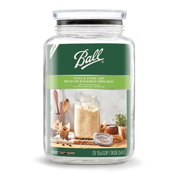 Ball Stack and Store Jar, 15.6 Cup, Glass, Clear, 5.95 in L, 5.95 in W, 9.8 in H - 2133570