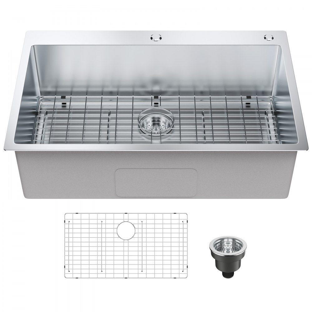 VEVOR Kitchen Sink, 304 Stainless Steel Drop-In Sinks, Top Mount Single Bowl Basin with Accessories(Pack of 3), Household Dishwasher Sinks for Workstation, RV, Prep Kitchen, and Bar Sink, 33 inch - QRSSCTSPDCY335P1LV0