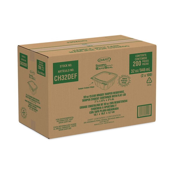 Dart ClearPac Container, 6.4 x 2.6 x 7.1, 32 oz, Clear, PK200 - CH32DEF