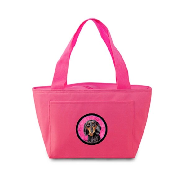 Carolines Treasures 15 x 7 in. Dachshund Zippered Insulated School Washable and Stylish Lunch Bag Cooler- Pink - SC9139PK-8808