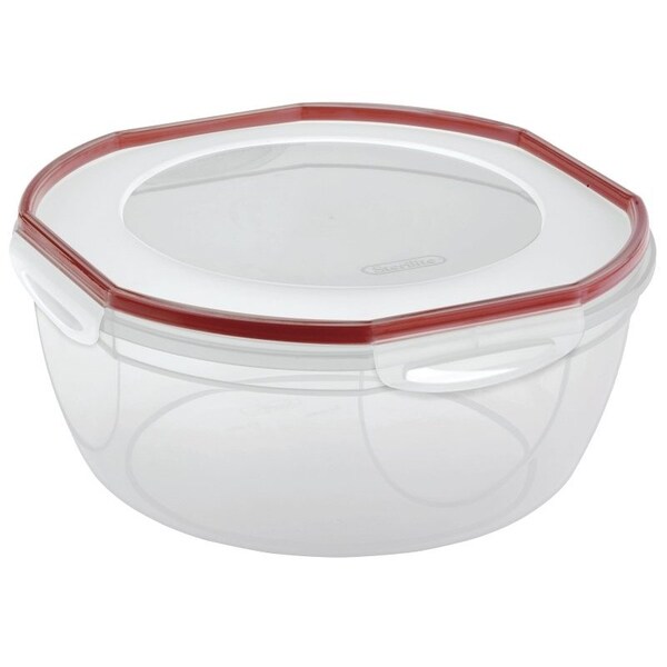 Sterilite UltraSeal 0 Storage Bowl, 81 qt Capacity, Plastic, ClearRocket Red, 558 in Dia, 12 in H - 3958602