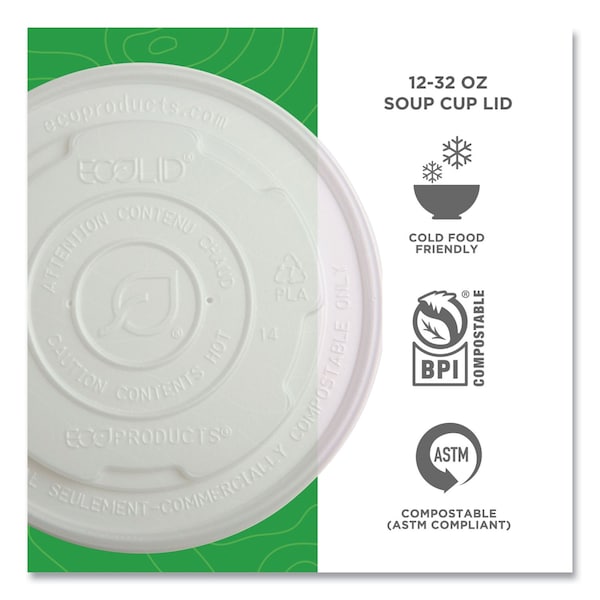Eco-Products EcoLid Renew and Comp Food Container Lids for 12, 16, 32 oz, PK500 - EP-ECOLID-SPL