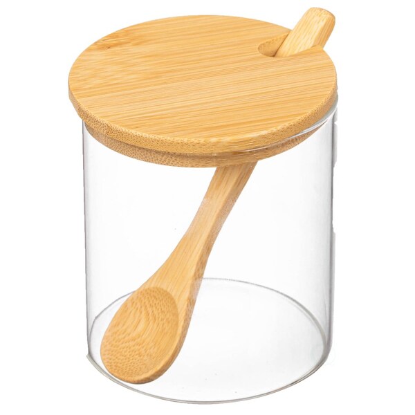 Basicwise 3-Piece Glass Containers with Bamboo Lids and Tray Holder - Decorative Storage for - QI004709